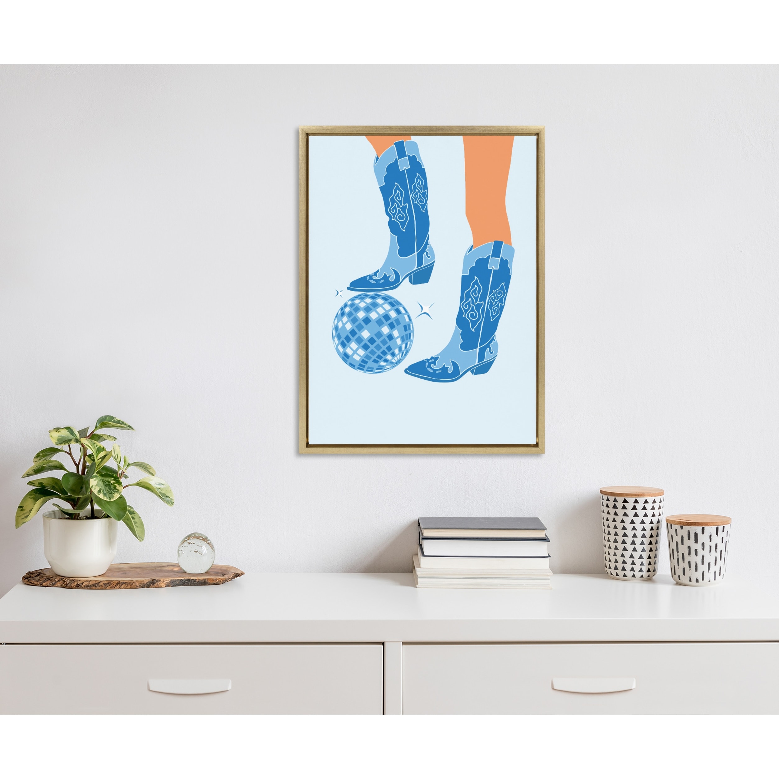 Kate and Laurel Sylvie Disco Cowgirl Blue Framed Canvas by Honey Island Studio