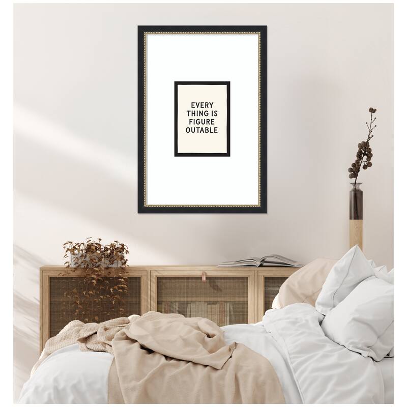 Kate and Laurel Everything is Figureoutable Positive Quote Black and White by Lucky Guava Framed Wall Art Print
