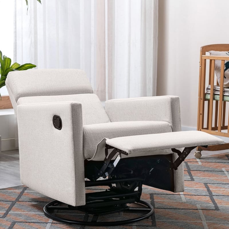 Modern 360° Swivel Sliding Linen Upholstered Recliner