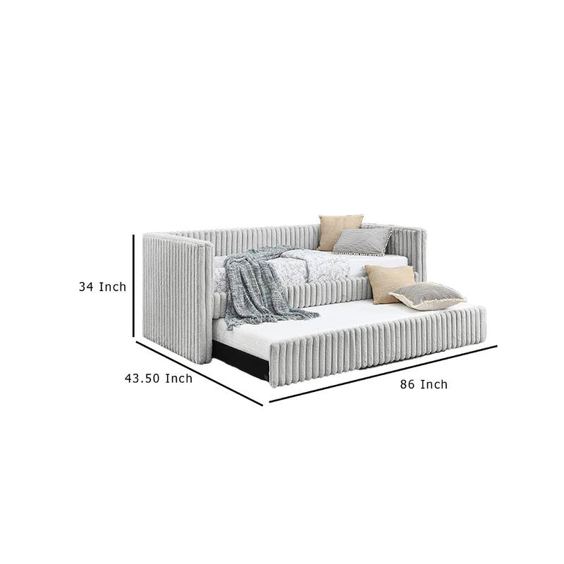 Keya Daybed w Pull Out Trundle, Channel Tufted Light Gray Upholstery