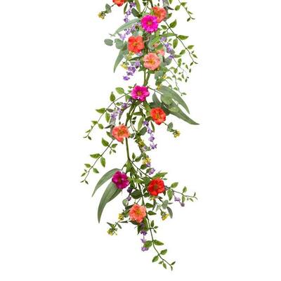 Mixed Floral Garland 5.5'L Polyester - Green, Purple, Coral
