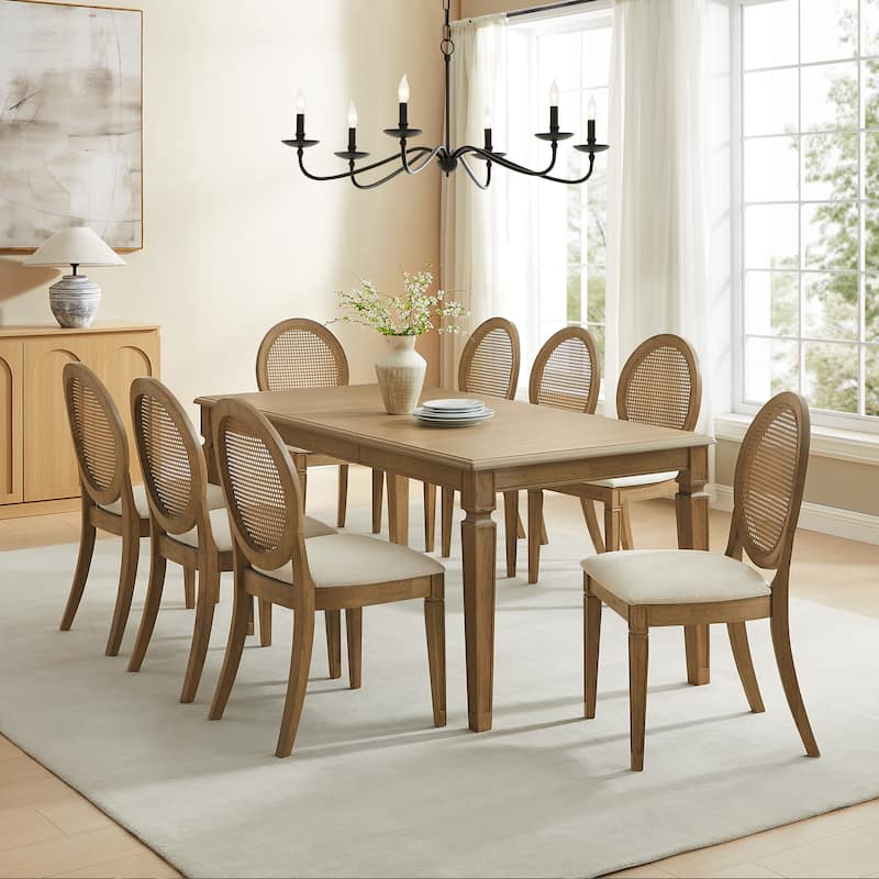 Crosley Katia 9Pc Dining Table Set For 8 Cane-Back Upholstered Chairs