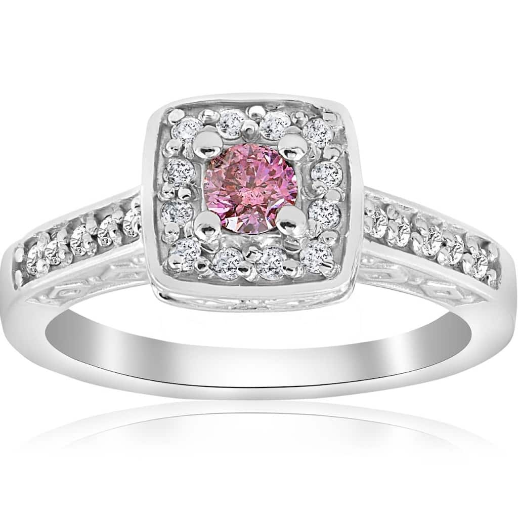 Bliss Diamond 3/8Ct Pink Diamond Engagement Ring White Gold Lab Grown
