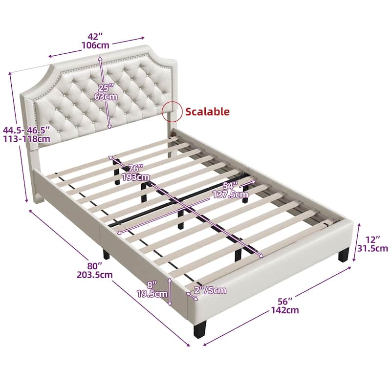 Moasis Upholstered Tufted Bed Frame with Adjustable Height Headboard (Full/Queen/King)