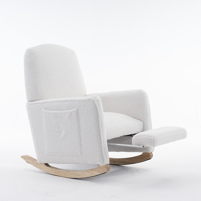 Fabric Nursery Rocking Chair With Adjustable Footrest - Ivory Teddy
