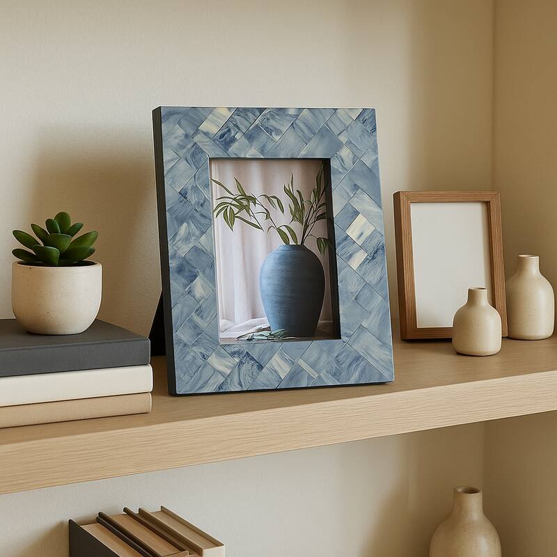 Resin Woven Rectangular Photo Frame - Blue