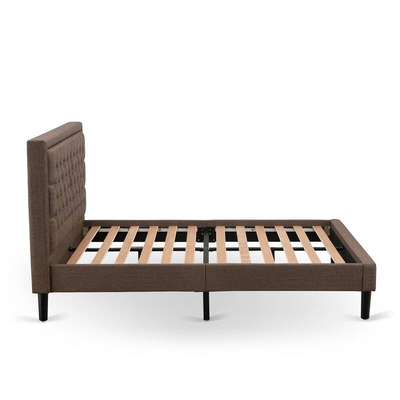 Queen Bed Frame Upholstered Linen Headboard - Modern Platform Bed with Black Legs