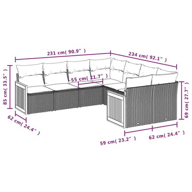 vidaXL Garden Sofa Set Black - 24.4 x 24.4 x 27.2