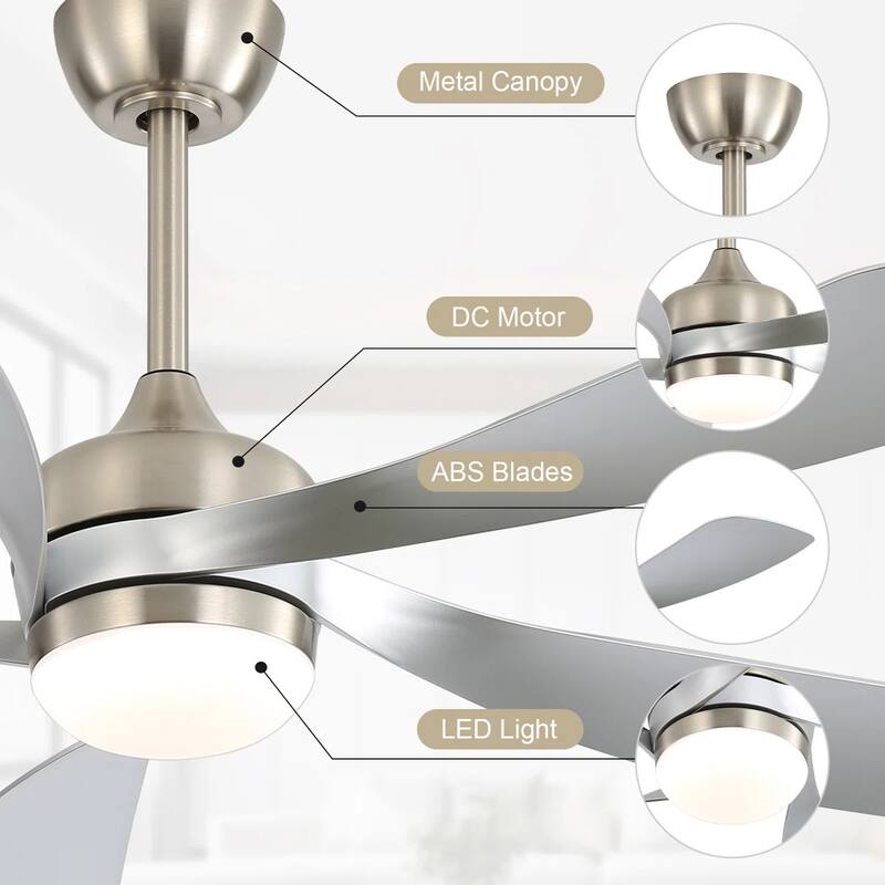 52 Inch Ceiling Fan with Light and Remote for Living Room Bedroom Dining Room Patio Farmhouse - 52 Inches
