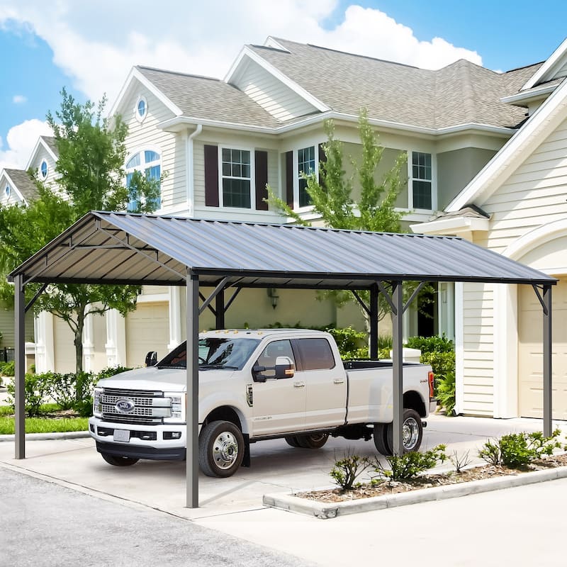 EROMMY Outdoor Carport with Galvanized Steel Roof, Heavy-Duty All-Weather Shelter for Cars, Boats and Equipment - 10' x  20'