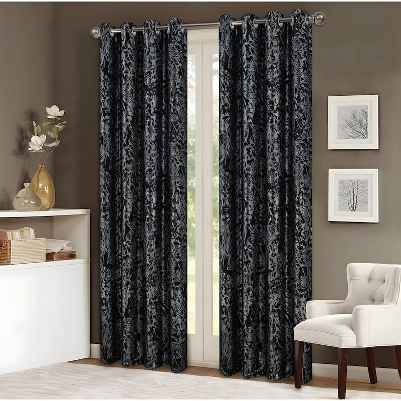 Brighton Abstract Leaves Foil Print Window Curtain - Black