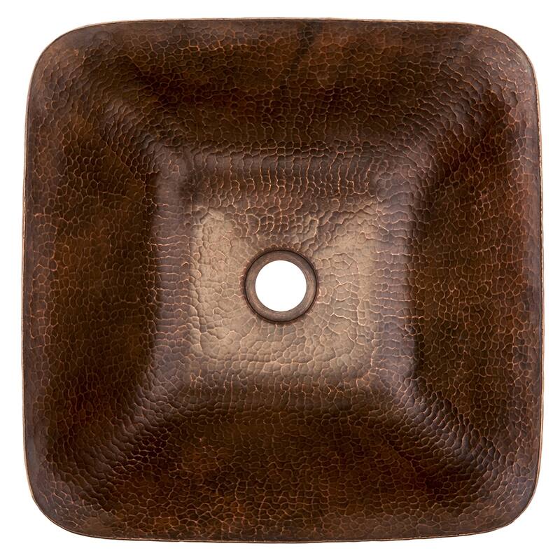 14-in Square Vessel Hammered Copper Sink (VSQ14BDB)