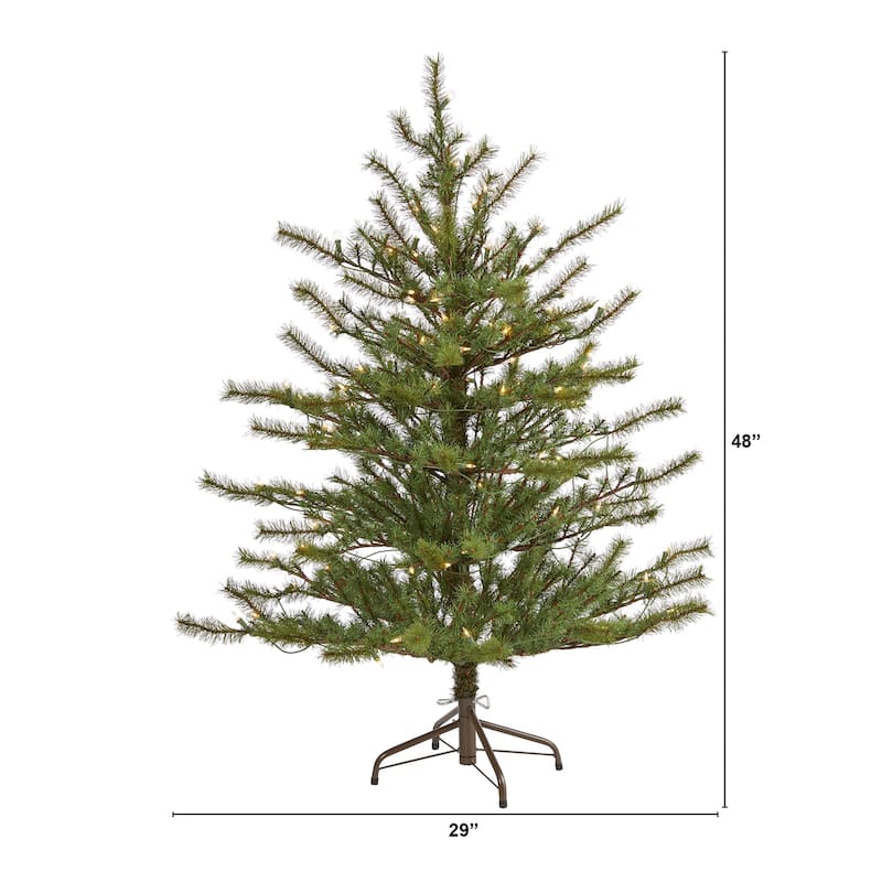 4ft. Mountain Pine Artificial Christmas Tree with 100 Clear Lights and 374 Branches - Compact X-Mas Accent for Small Spaces