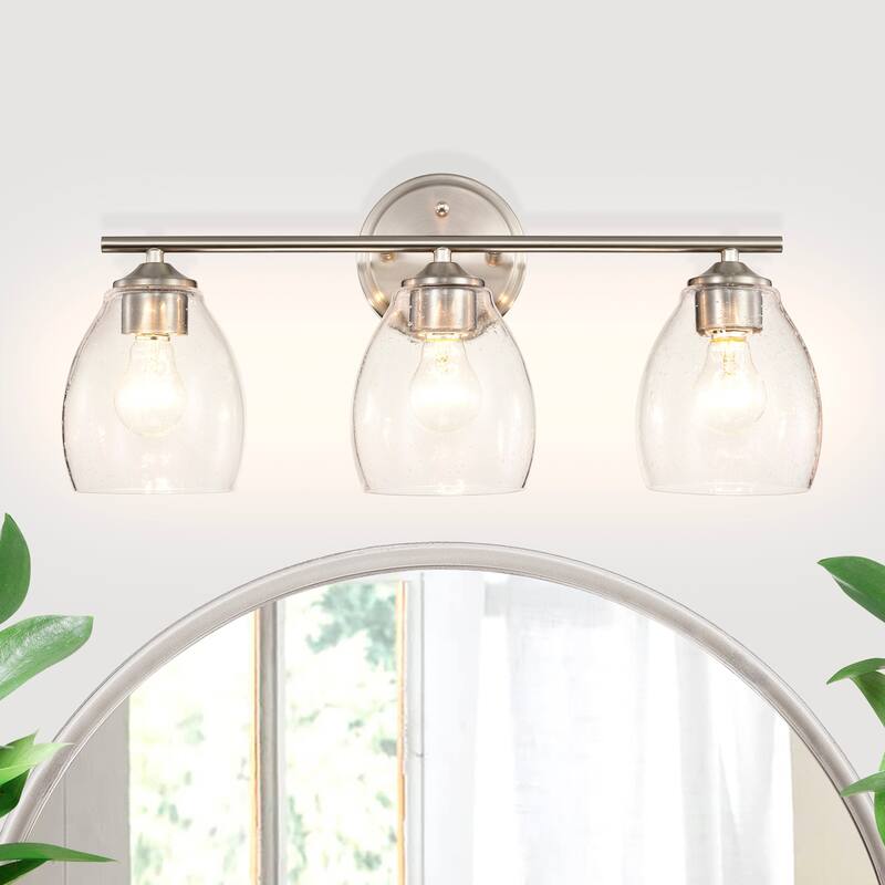 Brushed Nickel 3-Light/4-Light Vanity Light with Bell-shaped Seedy Glass Shades