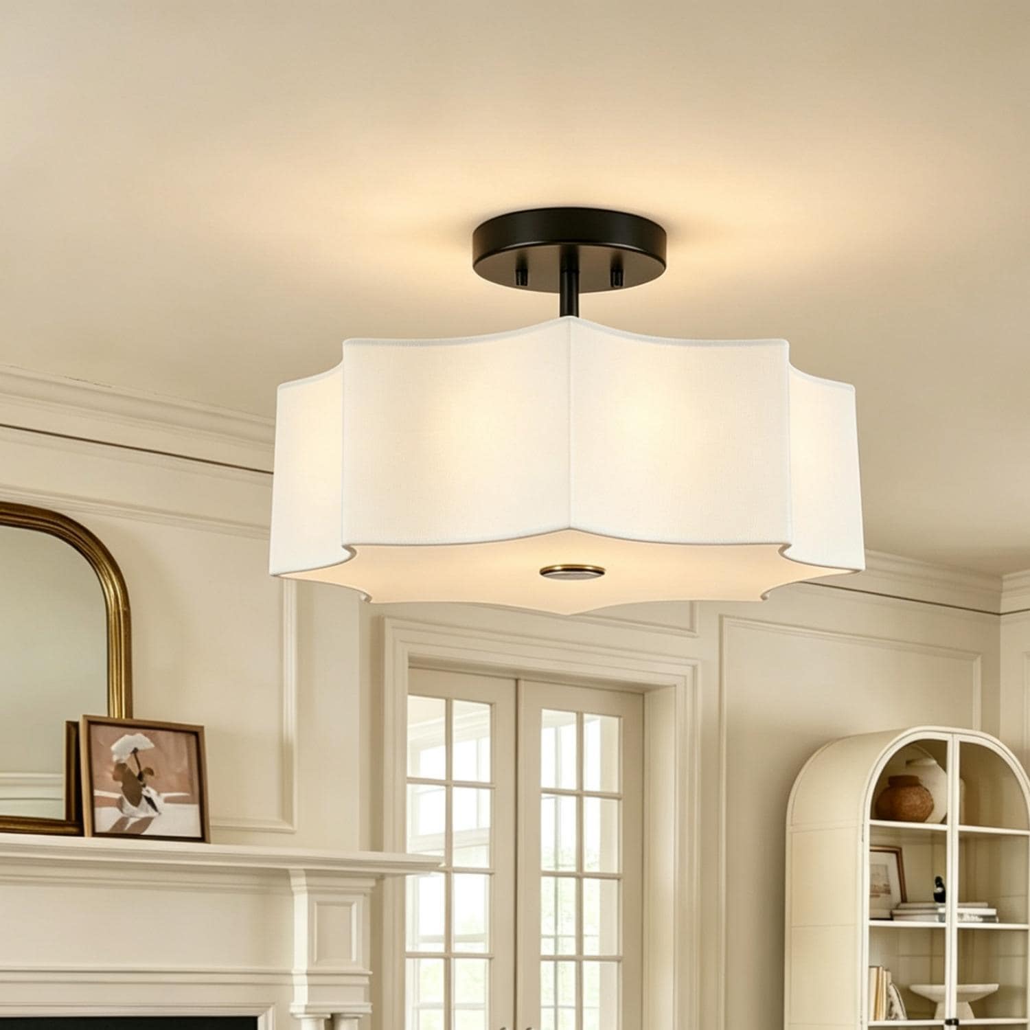 Rennnsan 4-Light Modern Fabric Flush Mount Ceiling Light with Octagon Shade for Bedroom - 4 Light