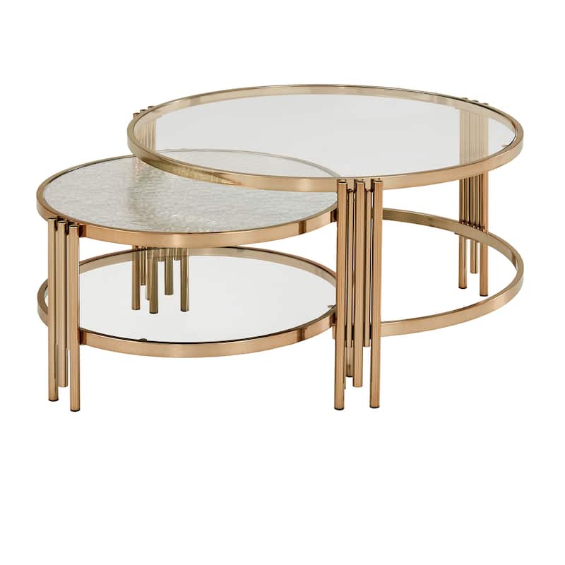 Bruges Champagne Gold Finish Textured Glass Table with Shelf by iNSPIRE Q Bold - Nesting Coffee Table