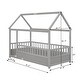 preview thumbnail 11 of 9, Twin Size Floor Wooden Bed with House Roof Frame and High Fence Guardrails for Safe and Imaginative Sleep
