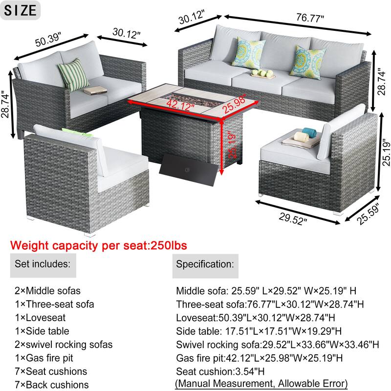 OVIOS 5-Piece Fire Table Outdoor Patio Furniture Set
