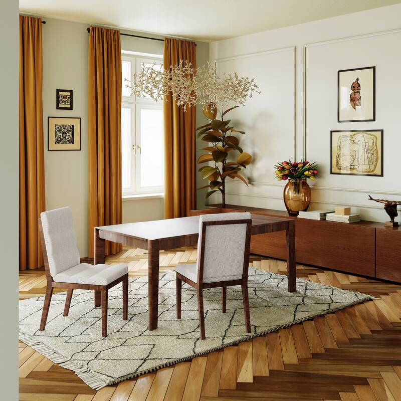 Mid-Century Modern Dining Chairs with Walnut Finish Triple Stitching and Hardwood Frame, for Dining Rooms, Set of 2 - Brown