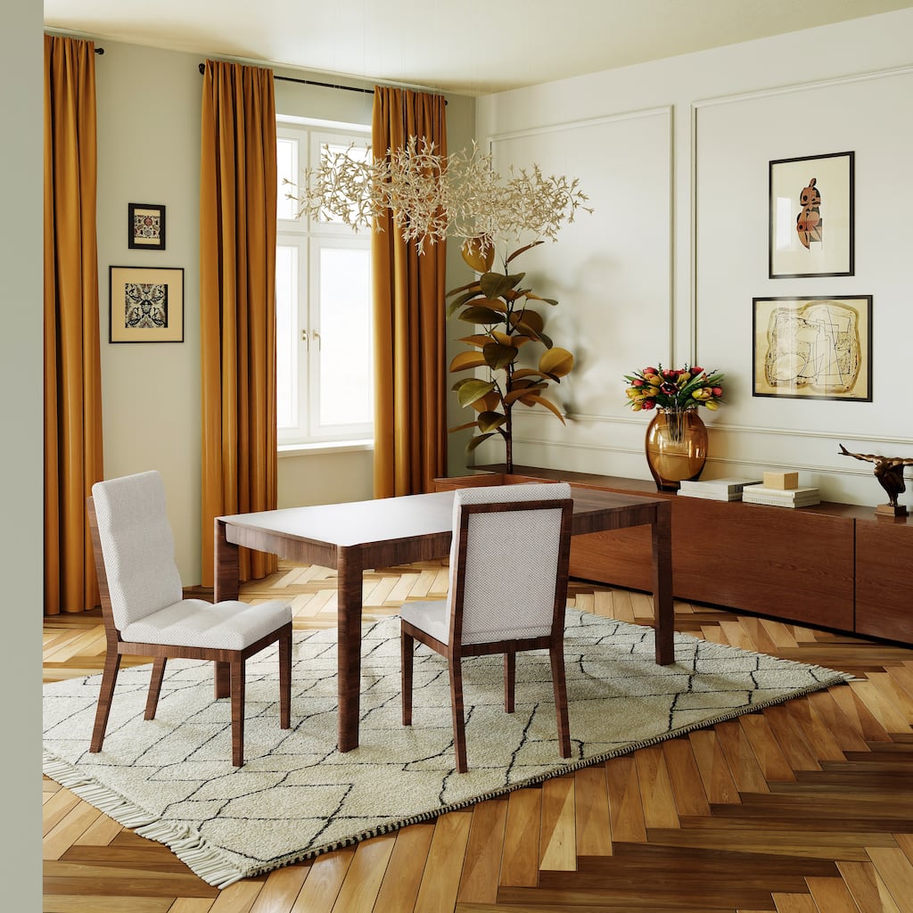 Upholstered Dining Chairs Set of 2, Armless Side Chairs with Solid Wood Legs, Modern Fabric Accent Chairs for Dining Room