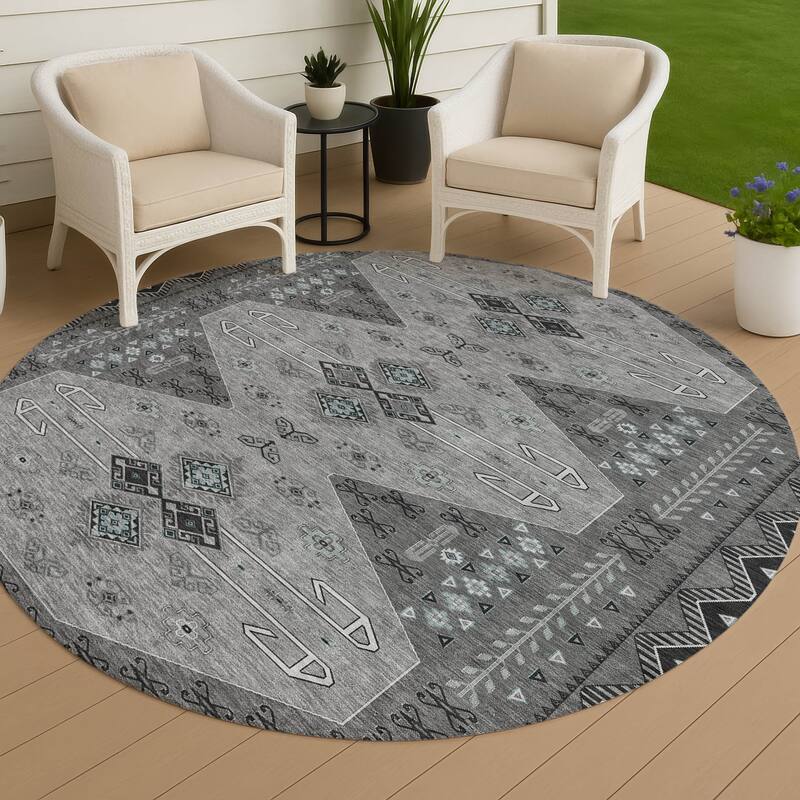 Machine Washable Indoor/ Outdoor Global Hiawatha Chantille Rug - Charcoal - 8' x 8'