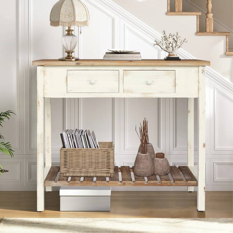 GDF Studio - Delaney Vintage Two-Drawer Console Table with Open Shelf
