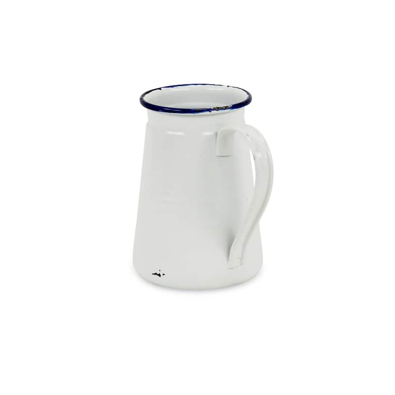 HomeRoots 6" White and Blue Metal Jug Vase