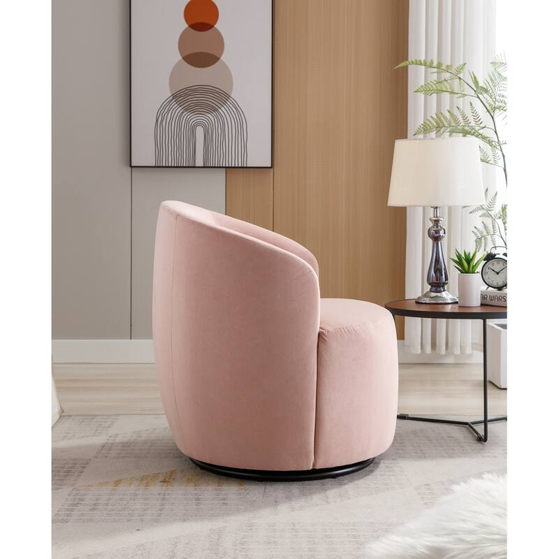 Velvet Fabric Swivel Barrel Chair with Black Powder Coating Metal Ring
