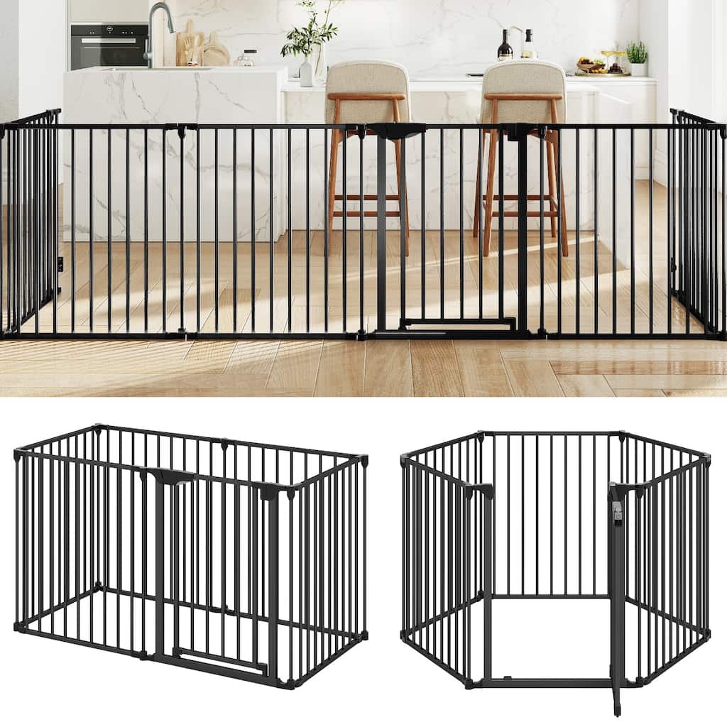 Gymax 6-Panel Adjustable Pet Safety Fence w/Auto-close Door & Double