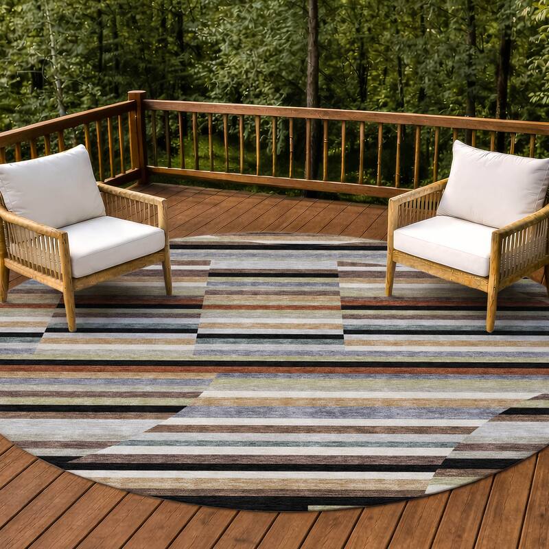 Machine Washable Indoor/ Outdoor Modern Cokedale Chantille Rug - Black - 8' x 8'