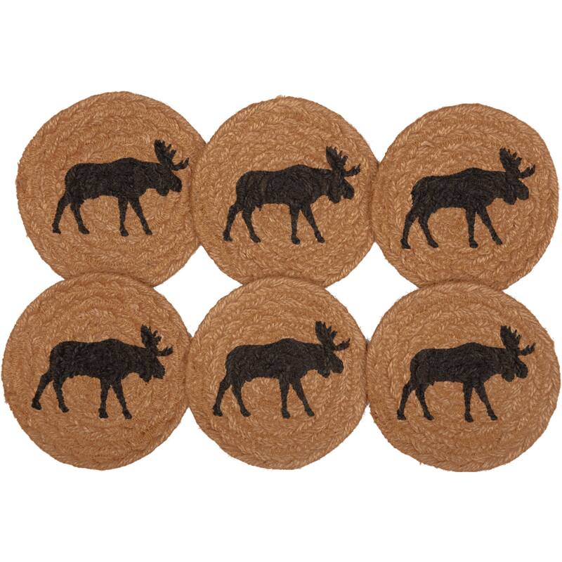 Cumberland Stenciled Moose Jute Coaster Set of 6 - Coaster Set