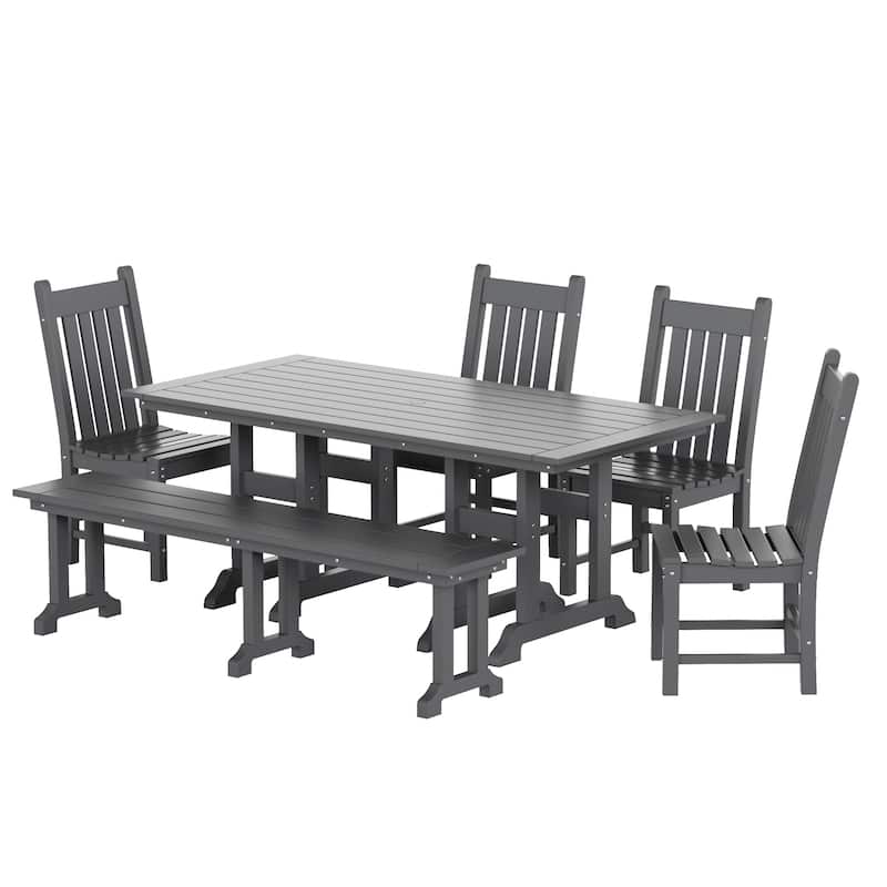 Laguna Hdpe All Weather Outdoor Patio Dining Set with Rectangle Table, Side Chairs, and Bench (6-Piece Set)