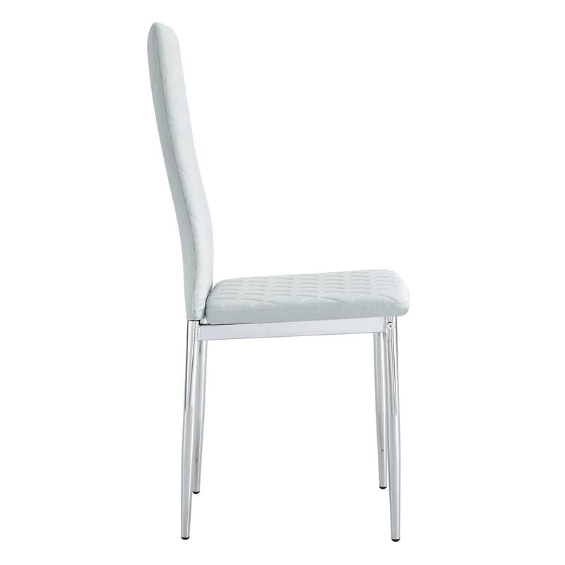 Modern Style Dining Chairs Set of 6, PU Material Seat, Silver Metal Legs