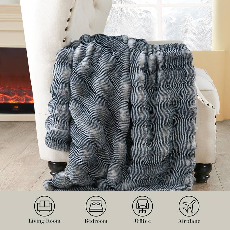 Thick StripeRabbit FauxFur Throw Fuzzy Soft Plush Blanket for Sofa
