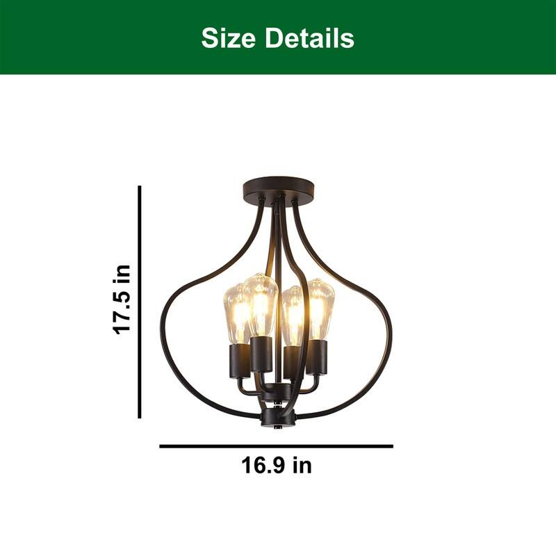 4 Light bulb light black ceiling light iron light fixture - N/A