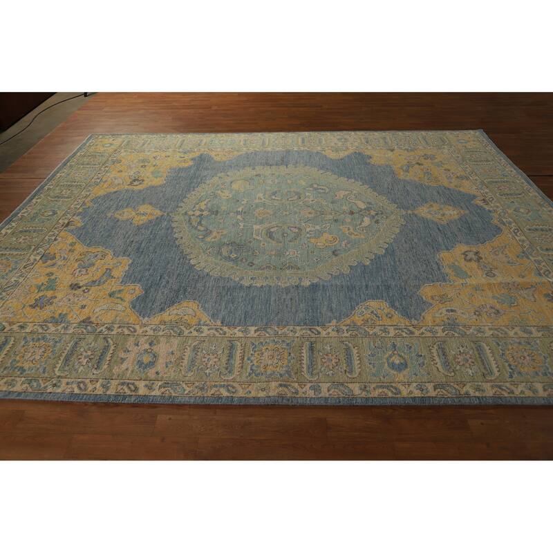 Hand Knotted Oriental 100% Wool Carpet Transitional Medallion Navy Blue & Blues Oushak Area Rug - 10' 2'' X 8' 4''