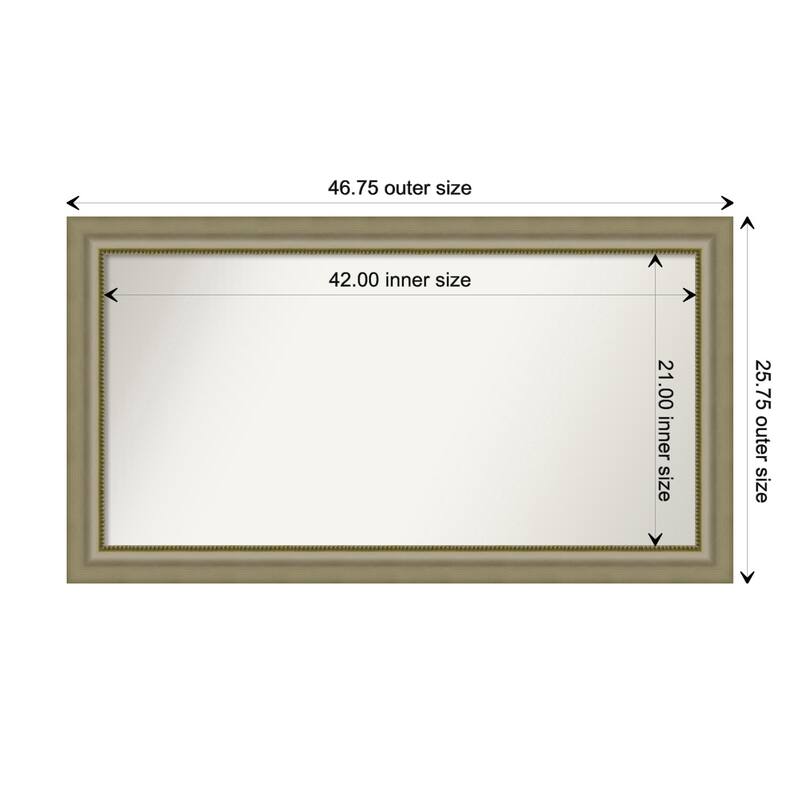 Vegas Silver Framed Non-Beveled Custom Wall Mirror, Bathroom Vanity Mirror - Outer Size: 46.75 x 25.75