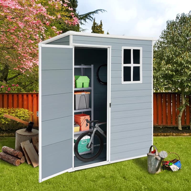 5ft x 3ft Resin Outdoor Storage Shed – Plastic Garden Shed with Floor & Lockable Door