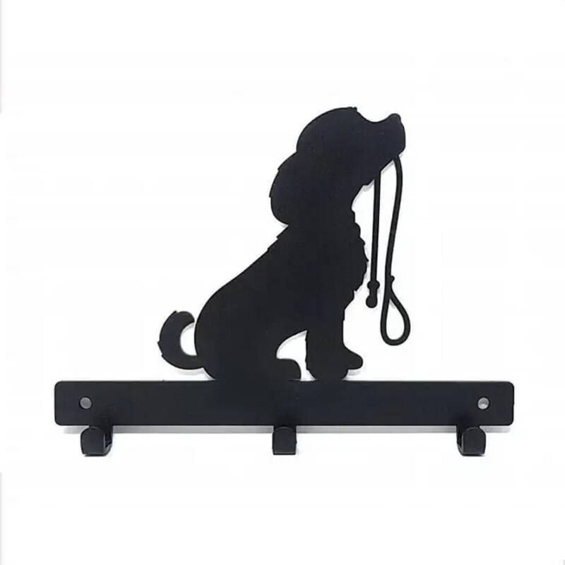 Black Matte Metal DOG Lead Wall-Mounted Towel Rack with 6 Hooks for Towels Robes and Accessories - 7.8”L x 6”H