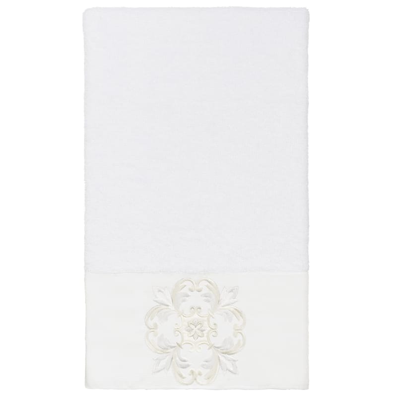 Authentic Hotel and Spa 100% Turkish Cotton Alyssa Embellished Bath Towel - White