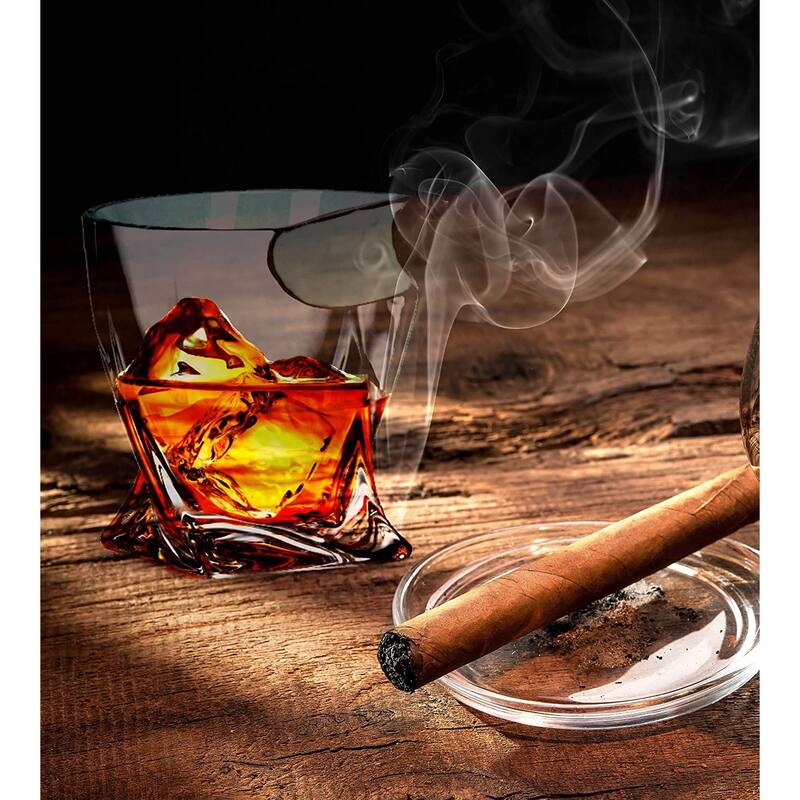 Double Old Fashioned Whiskey Glasses with Side Mounted Holder Rest (2pk Twist & Round) - set of 2
