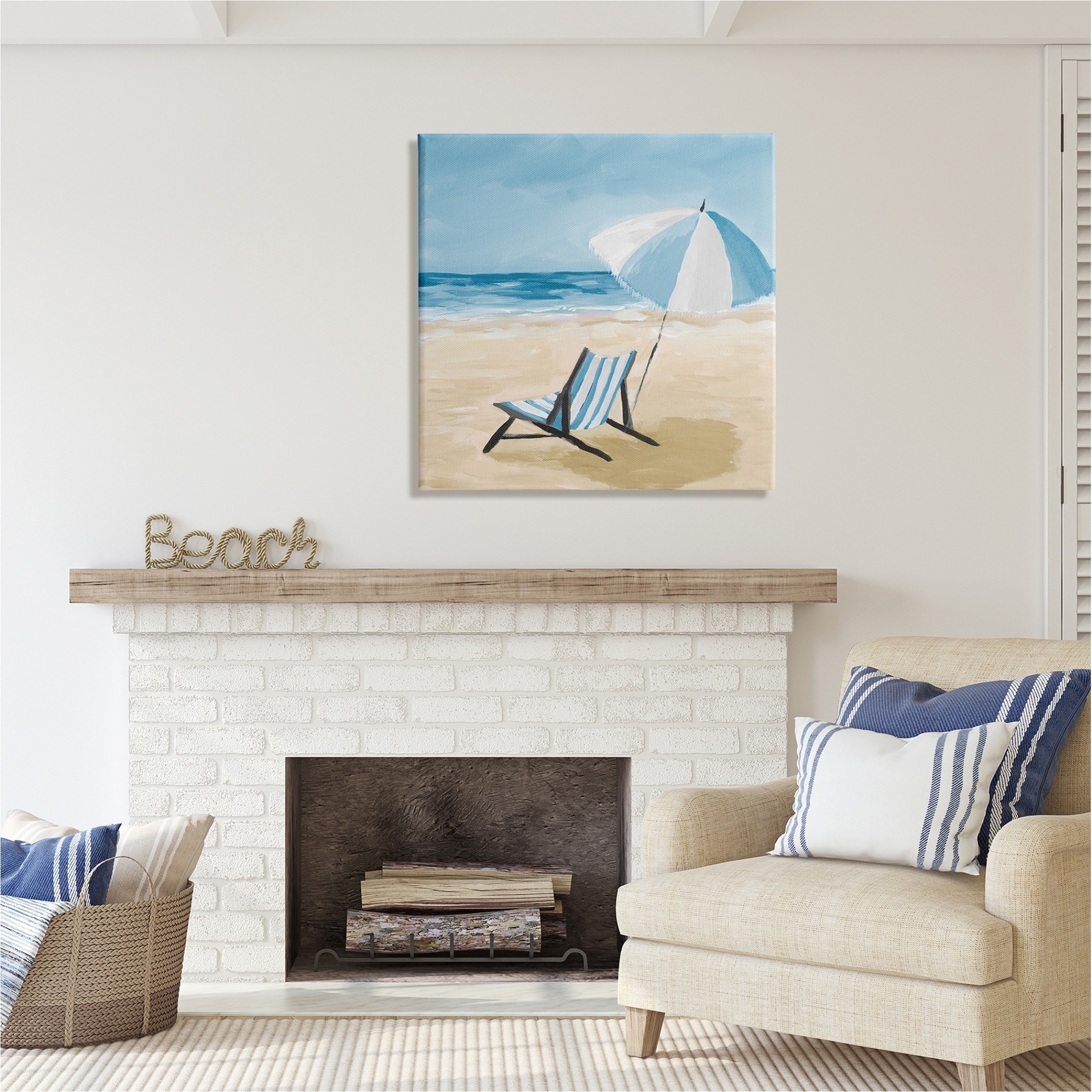 Stupell Blue Beach Chair Painting Canvas Wall Art Design by Julie DeRice, image size:2099x2099