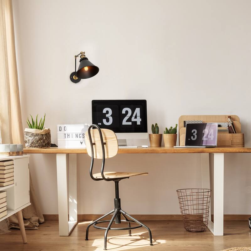 Modern Black 1-Light Swing Arm Light Hardwired or Plug-in Wall Sconces Lamps