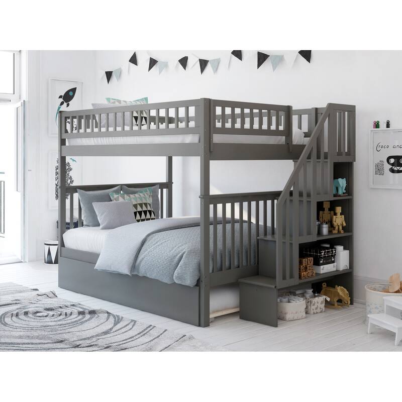 Woodland Staircase Bunk Bed with Twin Trundle in Grey