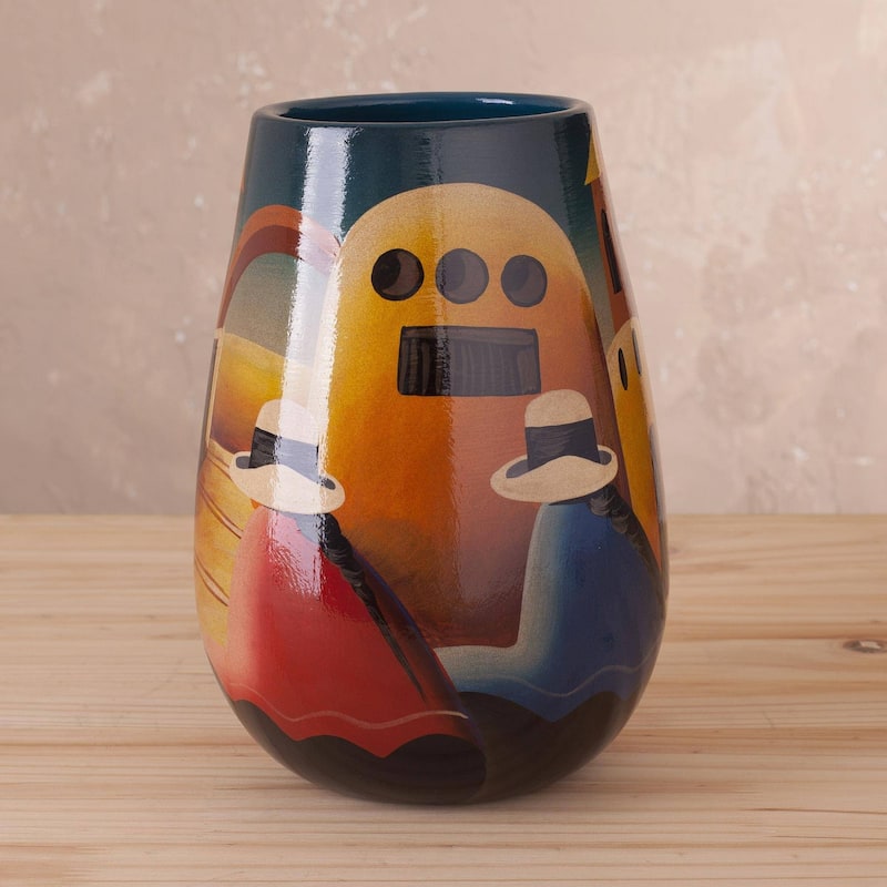 Handmade Convent Girl Multi-Color Ceramic Vase (Peru)