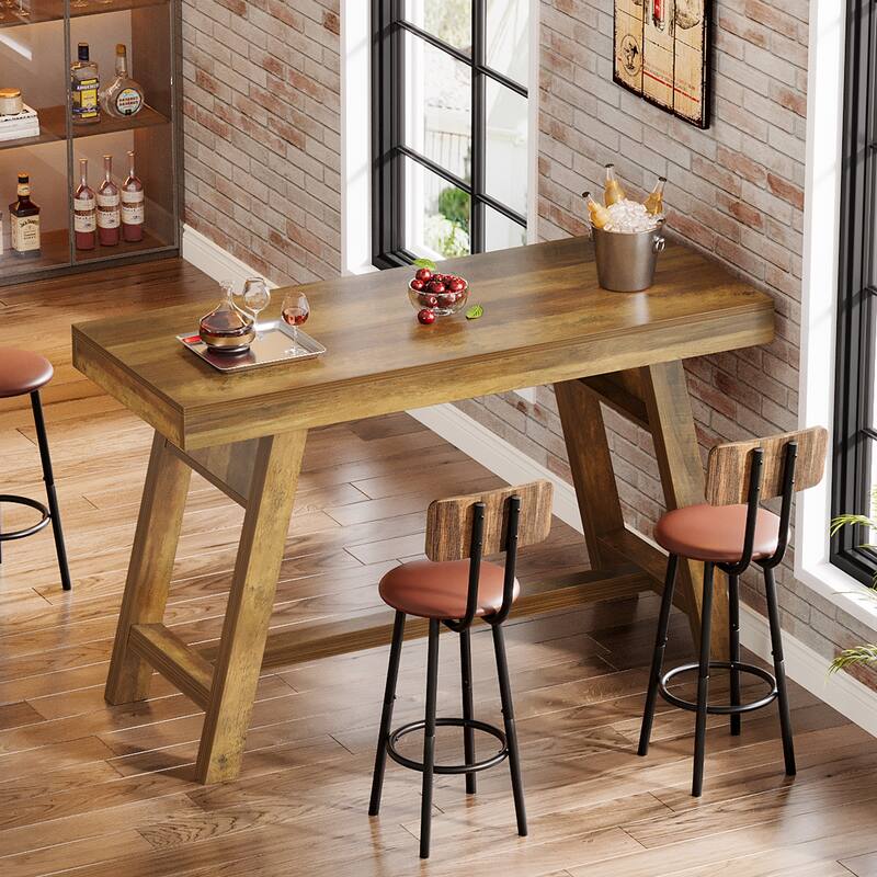 55'' Bar Table Rectangular Home Bar Unit with Stable Trestle Legs