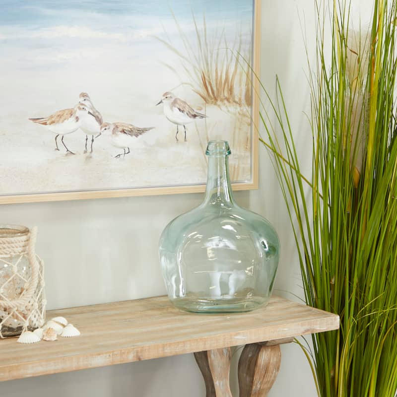 Clear Recycled Glass Handmade Spanish Bottle Neck Decorative Vase - 11"W, 15"H - 11"W, 15"H - Clear