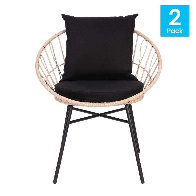 Indoor/Outdoor Boho Rattan Rope Chairs with Back & Seat Cushions