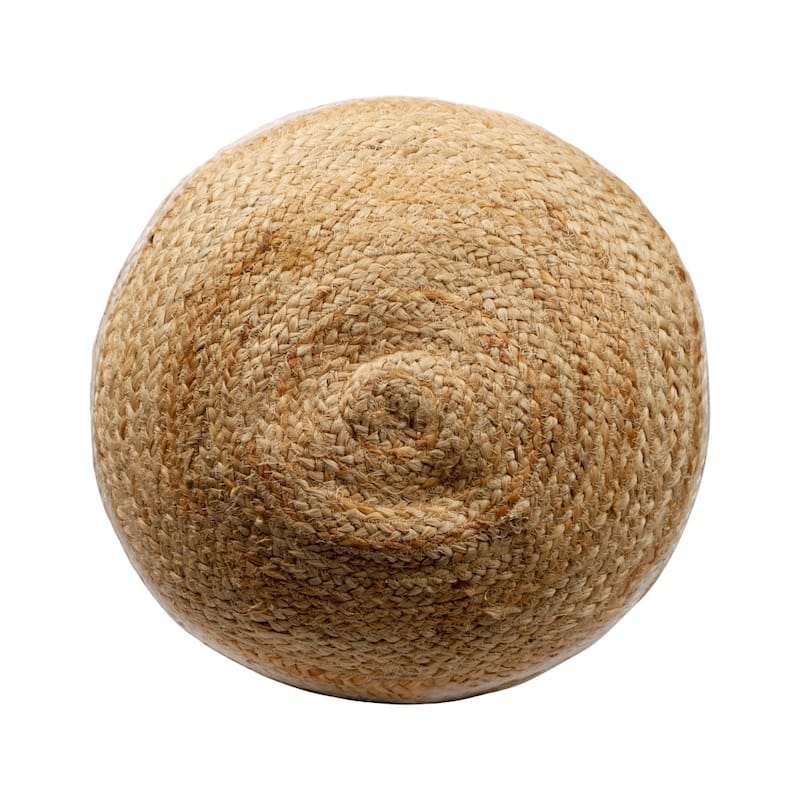 HomeRoots 18" Natural And White Jute Blend Cylinder Striped Pouf Ottoman