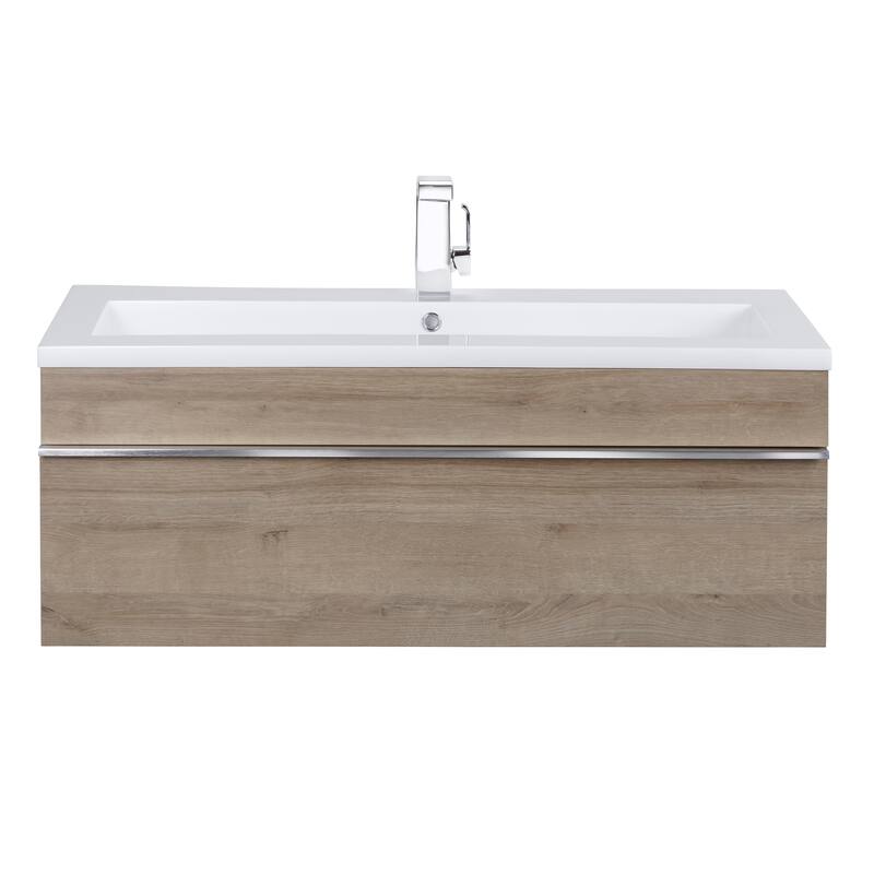 Trough Collection 42" Wall Mount Cultured Marble Top Bathroom Vanity with Sink and Drawer - 42" - Wood Finish - Organic